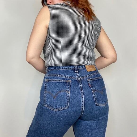 Vintage 90s Chadwick's Black & White Plaid Gingham Print Sleeveless Blouse - Picture 4 of 11